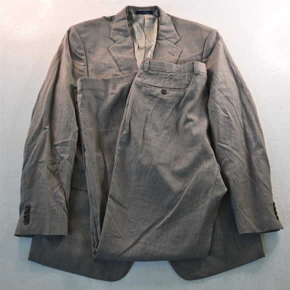 Joseph Abboud 44L 36x36 Brown Striped 100% Wool USA Made Mens Jacket‎ Pants Suit
